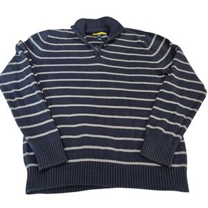 Prince & Fox‎ Pullover Sweater Mens Blue White M Striped Quarter Zip Heavyweight